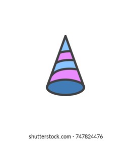 Magical cone hat filled outline icon, line vector sign, linear colorful pictogram isolated on white. Party symbol, logo illustration. Pixel perfect vector graphics