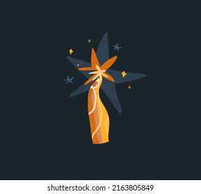 A magical cosmic comet that glows like the sun and stars. Mystical spiritual,abstract symbol doing magic with stars and moon. Cartoon style.Hand drawn contemporary art, isolated vector illustration.