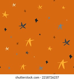 Magical cosmic illustration clipart seamless pattern with sun,moon and stars. Cosmic abstract galaxy sky background. Cartoon style.Hand drawn contemporary art,Bright night sky pattern background.