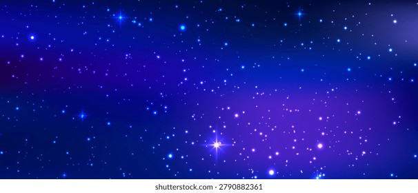 Magical cosmic nebula with glowing particles, shimmering confetti effect, and purple gradient creating an enchanting universe scene for modern designs.