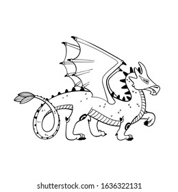 Magical creatures set. Mythological animal - dragon. Doodle style black and white vector illustration isolated on white background. Tattoo design or coloring page, Line Art