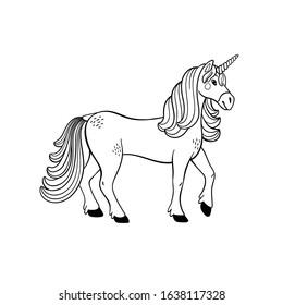 Magical creatures set. Mythological animal - unicorn. Doodle style black and white vector illustration isolated on white background. Tattoo design or coloring page, Line Art