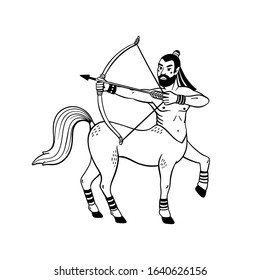 Magical creatures set. Mythological creature - centaur. Doodle style black and white vector illustration isolated on white background. Tattoo design or coloring page, Line Art