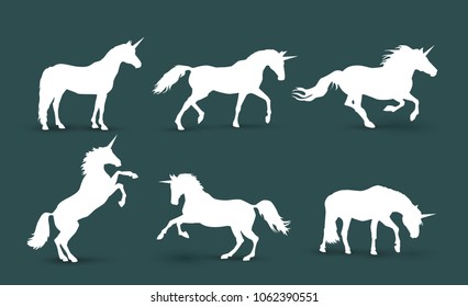 Magical creatures silhouettes vector illustration, outline, isolated different unicorn body collection