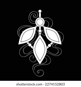 Magical Crystal, Deco Element. Aesthetic Object, Futuristic Abstract Concept. Textured Fantasy Black Background. Vector Contour Illustration. Coloring Book Page