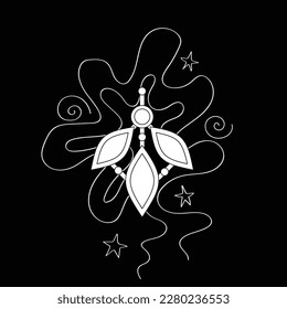 Cristal Mágico, Elemento Deco. Objeto estético, concepto abstracto futurista. Fondo negro de fantasía texturizado. Ilustración del contorno vectorial. Página Libro de Coloración