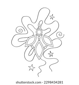 Magical Crystal, Deco Element. Aesthetic Object, Futuristic Abstract Concept. Textured Fantasy Background. Vector Contour Illustration. Coloring Book Page