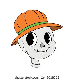 Magical cute Halloween skeleton skull cartoon idea mask. Happy and smiling funny skull. Line art element collection 