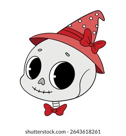 Magical cute Halloween skeleton skull cartoon idea mask. Happy and smiling funny skull. Line art element collection 