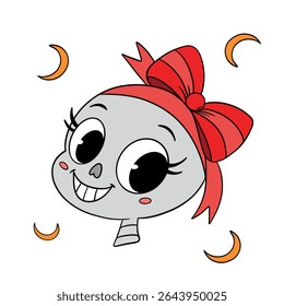 Magical cute Halloween skeleton skull cartoon idea mask. Happy and smiling funny skull. Line art element collection 