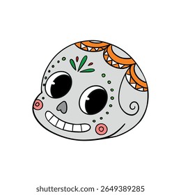 Magical cute Halloween skeleton skull cartoon idea mask. Happy and smiling funny skull. Line art element collection 