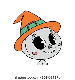 Magical cute Halloween skeleton skull cartoon idea mask. Happy and smiling funny skull. Line art element collection 