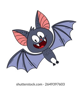 Magical day Halloween. Cute smiling flying bat cartoon. Line art element collection 
