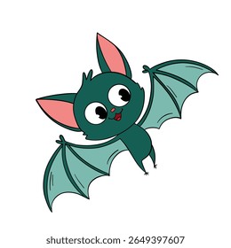 Magical day Halloween. Cute smiling flying bat cartoon. Line art element collection 