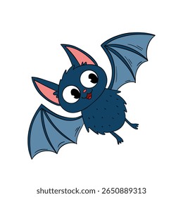 Magical day Halloween. Cute smiling flying bat cartoon. Line art element collection 