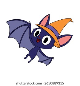 Magical day Halloween. Cute smiling flying bat cartoon. Line art element collection 