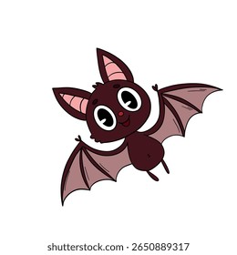 Magical day Halloween. Cute smiling flying bat cartoon. Line art element collection 