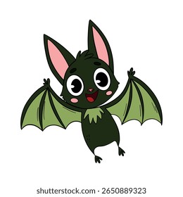 Magical day Halloween. Cute smiling flying bat cartoon. Line art element collection 