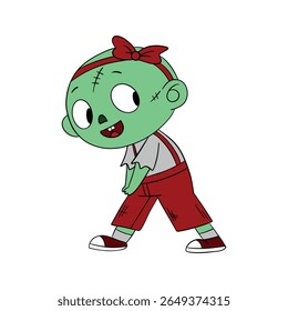 Dia das Bruxas mágico. Fantasia de máscara de ideia de zumbi bonito. Feliz e sorridente engraçado monstro pele verde. Coleção de elementos de arte de linha 