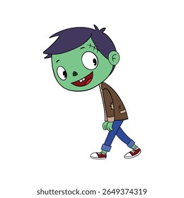 Magical day Halloween. Cute zombie cartoon idea mask costume. Happy and smiling funny green skin monster. Line art element collection 
