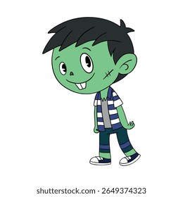 Magical day Halloween. Cute zombie cartoon idea mask costume. Happy and smiling funny green skin monster. Line art element collection 