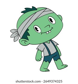 Magical day Halloween. Cute zombie cartoon idea mask costume. Happy and smiling funny green skin monster. Line art element collection 