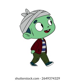 Dia das Bruxas mágico. Fantasia de máscara de ideia de zumbi bonito. Feliz e sorridente engraçado monstro pele verde. Coleção de elementos de arte de linha 