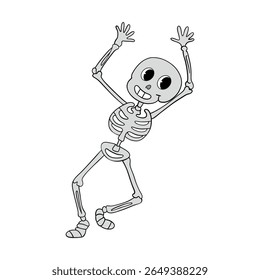 Magical day Halloween. Dancing and moving magical skeleton. Happy and smiling funny comical. Line art element collection