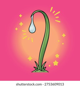 Magical Dew Drop on a Green Plant Stem