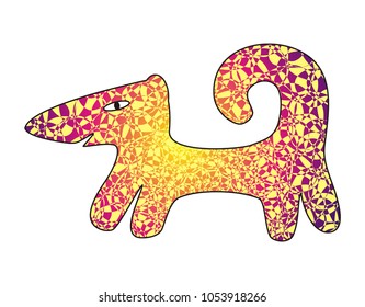 A magical dog is a stylized drawing. The dog is a symbol of 2018. Vector graphics.