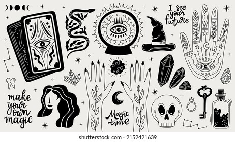 Magical Doodle Witch Illustration Icon Set Stock Vector (Royalty Free ...