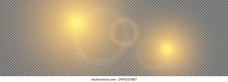 The magical effect of a light lens. A flash of light and glare.