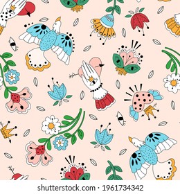 Magical elements seamless pattern. Colorful astrology or wizardry characters and symbols.Pattern for fabric, wallpaper, postcards