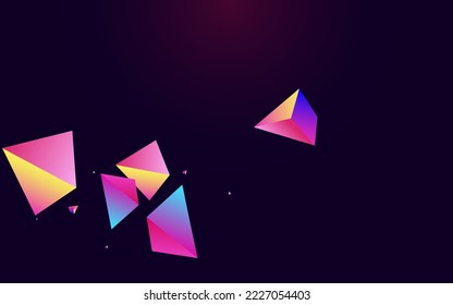 Magical Elements Vector Dark Violet Background. Rainbow Modern Tetrahedron Design. Bright Abstract Pyramid Poster. Digital Stone Scattered Pattern.