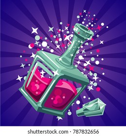 Magical elixir. Game design concept magic bottle. Cartoon illustartion