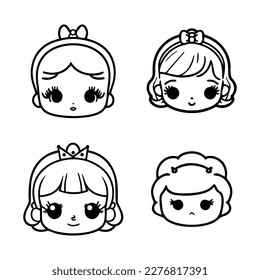 Magical and enchanting Hand drawn kawaii collection set featuring cute anime Cinderella angel heads, perfect for fans of fairy tales and anime
