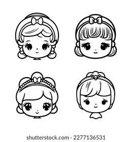 Magical and enchanting Hand drawn kawaii collection set featuring cute anime Cinderella angel heads, perfect for fans of fairy tales and anime