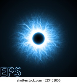 magical energy eclipse. energy veins from center to outside. blue colored version.