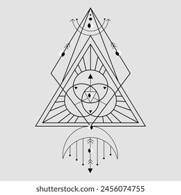 Magisches esoterisches Symbol Dreieck Siegel des Glücksreichtums Tattoo Skizze
