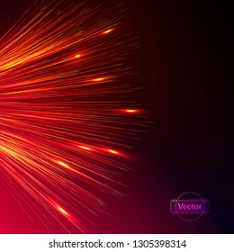 Magical explosion of bright lines from the center, bright postcard vector illustration. The concept of the beginning of life, the beginning of the project.