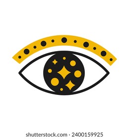 Magical eye with stars. Hand drawn vector illustration. Esoteric symbol. Eyesight and vision sign. Divination icon. Print on white background.