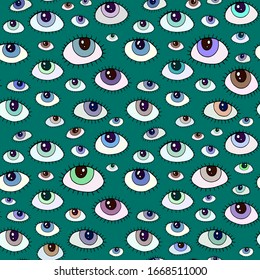 magical eyes seamless colored vector pattern background 