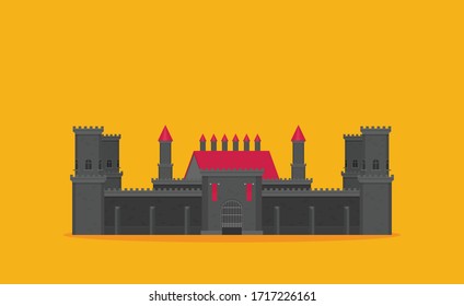 Magical fabulous cartoon castle. Vector flat illustrations