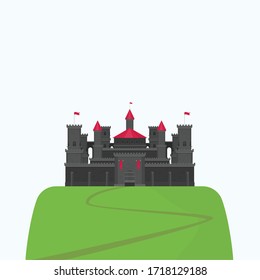Magical fabulous cartoon castle. Vector flat illustrations