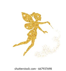 Magical fairy with dust glitters on white background.