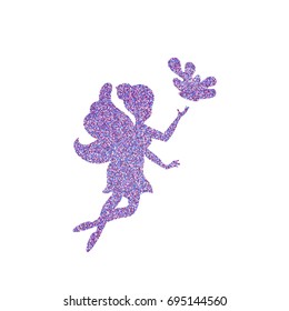 Magical fairy with dust glitters on white background.