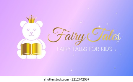 Magical Fairy Tales for Kids Purple Illustration Design with a Bear and a Book Background Vector