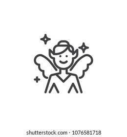 Magical fairy with wings outline icon. linear style sign for mobile concept and web design. Flying fairy simple line vector icon. Symbol, logo illustration. Pixel perfect vector graphics