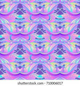 Magical fairy wings seamless pattern. Hand-drawn vector illustration. Trendy magic print, alchemy, mystery, divine goddess, spirituality, occultism. Rainbow colors.
