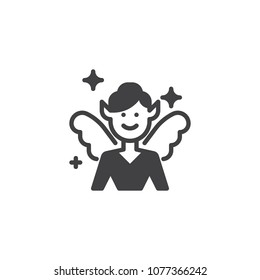 Magical fairy with wings vector icon. filled flat sign for mobile concept and web design. Flying fairy simple solid icon. Symbol, logo illustration. Pixel perfect vector graphics